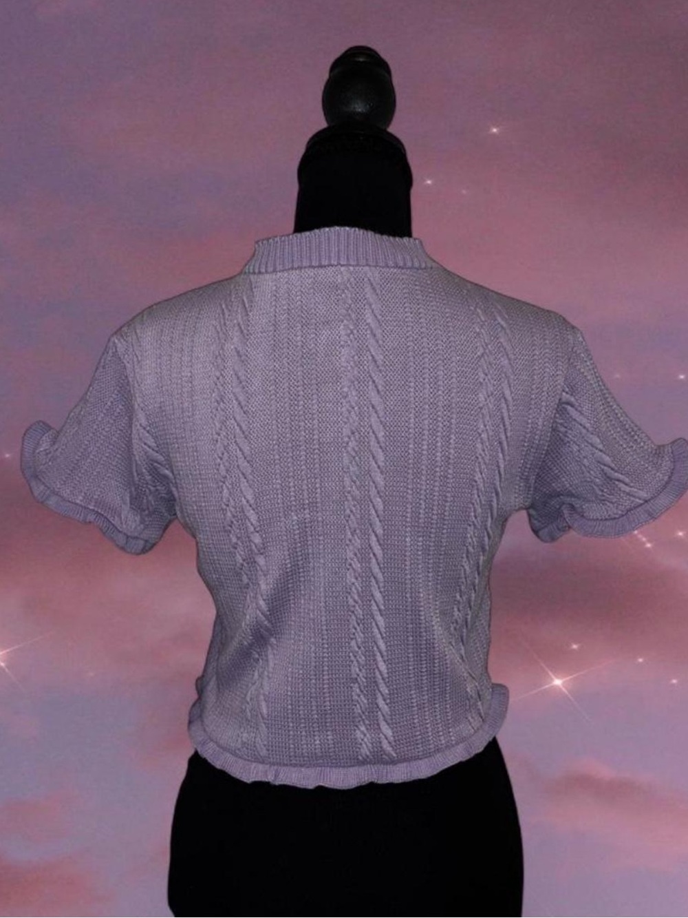 Lilac Ruffle-Trim Cropped Button-Up Knit Top - Picture 2 of 4